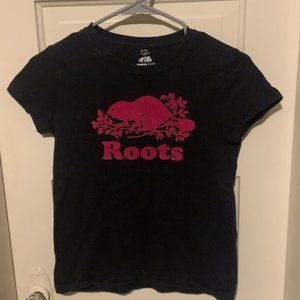 Roots Kids Logo Tee Heather Grey/Pink XL/11-12YRS